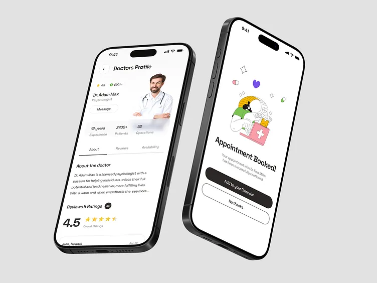 Doctor Appointment Booking App portfolio UI mockup by Cyber Impulse Software Solutions