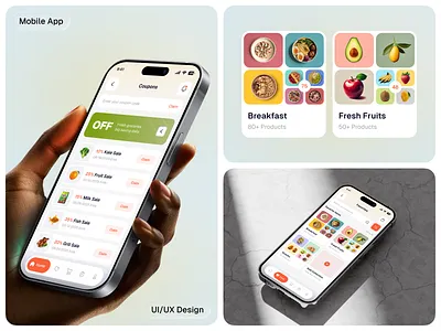 Food & Grocery Delivery App portfolio UI mockup by Cyber Impulse Software Solutions